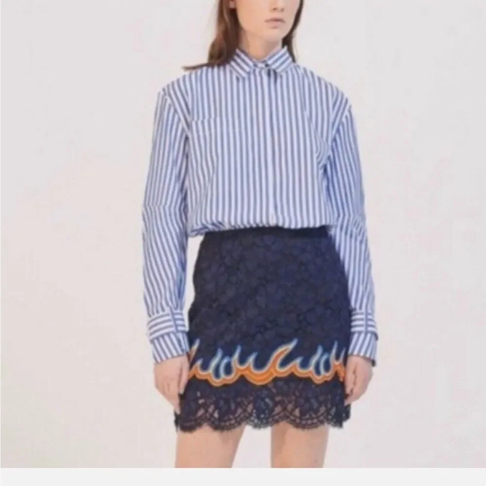 Sandro Paris navy lace mini flame flamy marine skirt 2